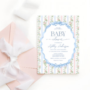 Vintage Meisje Baby Shower Roze en Blauwe Bloemen Kaart