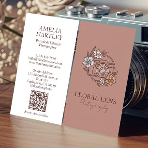 Vintage Meisje Bloem Camera Fotograaf Bedrijf Visitekaartje