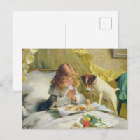 Vintage Meisje dat bidt met Kat & Hond Kunst Suspe