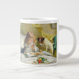 Vintage Meisje dat bidt met Kat & Hond Kunst Suspe Grote Koffiekop