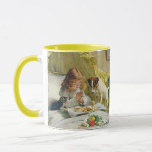 Vintage Meisje dat bidt met Kat & Hond Kunst Suspe Mok