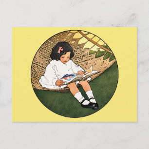 Vintage Meisje dat Leest in een Hangmat  Briefkaart