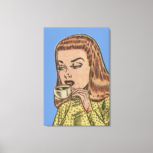 Vintage meisje dat thee drinkt canvas afdruk (Voorkant)