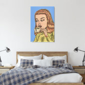 Vintage meisje dat thee drinkt canvas afdruk (Insitu (Slaapkamer))