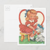 Vintage Meisje en Poedel Valentijn Feestdagenkaart (Voorkant / Achterkant)