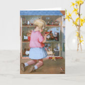 Vintage - Meisje en poppenhuis, Kaart (Gele Bloem)