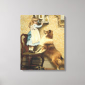 Vintage Meisje en Sheltie Hond Kunst Geheim Plek Canvas Afdruk (Voorkant)