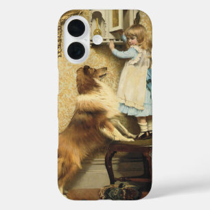Vintage Meisje en Sheltie Hond Kunst Geheim Plek iPhone 16 Hoesje