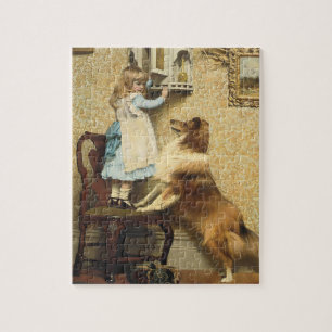 Vintage Meisje en Sheltie Hond Kunst Geheim Plek Legpuzzel