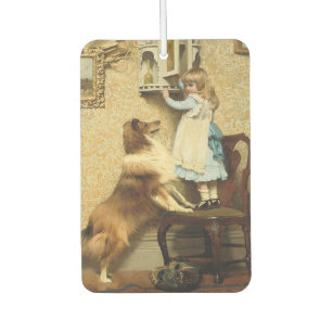 Vintage Meisje en Sheltie Hond Kunst Geheim Plek Luchtverfrisser