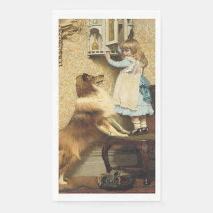 Vintage Meisje en Sheltie Hond Kunst Geheim Plek Servet
