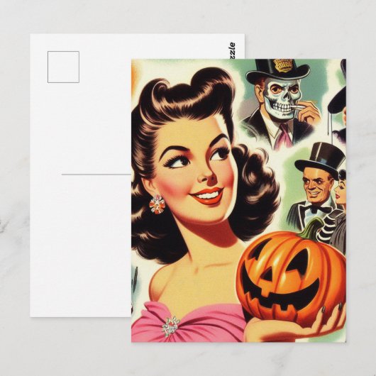 Vintage meisje Halloween illustratie Briefkaart (Voorkant / Achterkant)