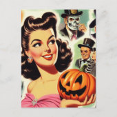 Vintage meisje Halloween illustratie Briefkaart (Voorkant)