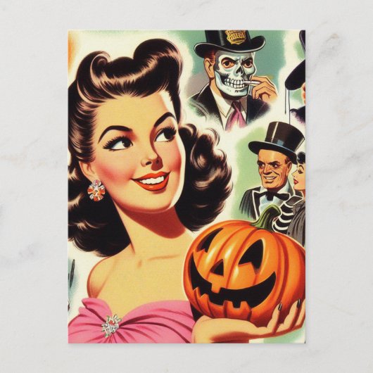 Vintage meisje Halloween illustratie Briefkaart (Voorkant)