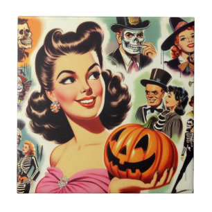 Vintage meisje Halloween illustratie Tegeltje