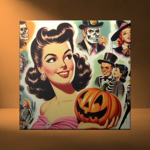Vintage meisje Halloween illustratie Tegeltje