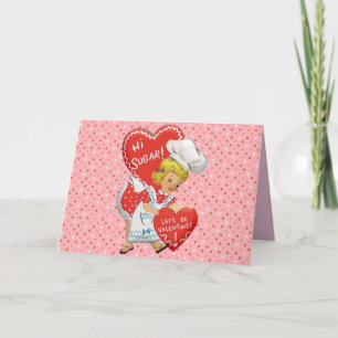 Vintage Meisje Hoi Suiker Laten we Valentijnskaart Kaart