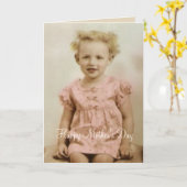 Vintage meisje in de roze kaart van de (Gele Bloem)