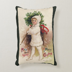 Vintage meisje met kerstboom, Ellen Clapsaddle Accent Kussen