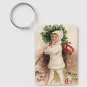 Vintage meisje met kerstboom, Ellen Clapsaddle Sleutelhanger (Voorkant)