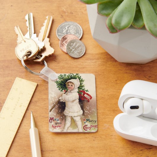 Vintage meisje met kerstboom, Ellen Clapsaddle Sleutelhanger (Bureau)