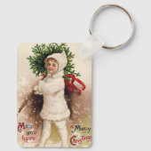 Vintage meisje met kerstboom, Ellen Clapsaddle Sleutelhanger (Achterkant)