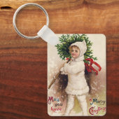 Vintage meisje met kerstboom, Ellen Clapsaddle Sleutelhanger (Voorkant)