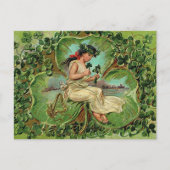 Vintage Meisje met Klaver Briefkaart (Voorkant)