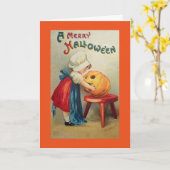 Vintage Meisje met Pompoen Kaart (Gele Bloem)