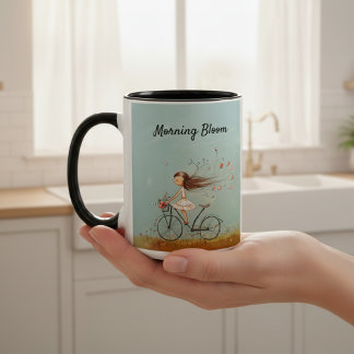 Vintage Meisje op Fiets Gepersonaliseerd Bloemmoti Tweekleurige Koffiemok