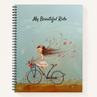 Vintage Meisje op Fiets Gepersonaliseerde Bloemen Notitieboek