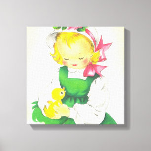 Vintage Meisje Retro Schattig Canvas Afdruk