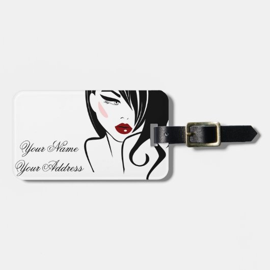 Vintage meisje rode lippen bagagelabel (Voorkant horizontaal)