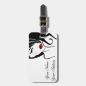 Vintage meisje rode lippen bagagelabel (Voorkant verticaal)