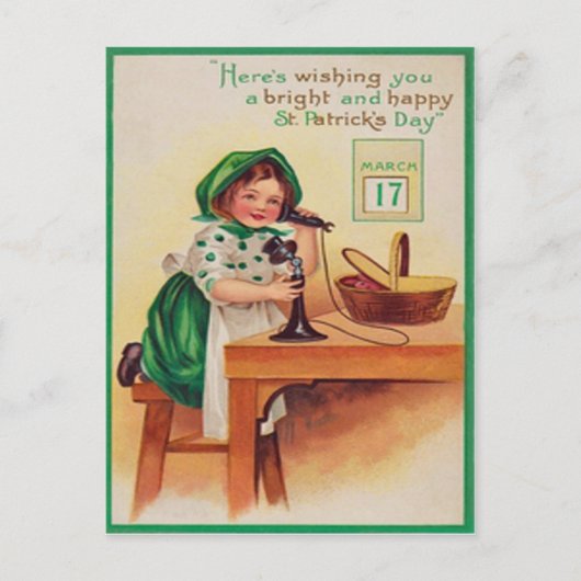 Vintage Meisje Telefoon St. Patrick's Day Kaart (Voorkant)