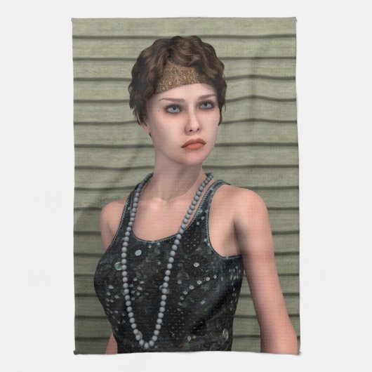 Vintage Meisje Theedoek (Verticaal)