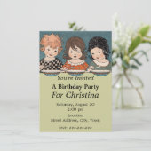 Vintage meisjes drie zussen jarig kaart (Staand voorkant)