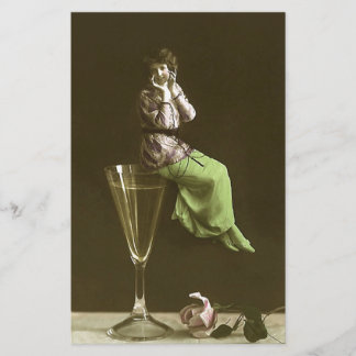 Vintage Meisjes omhoog op wijnglas Briefpapier