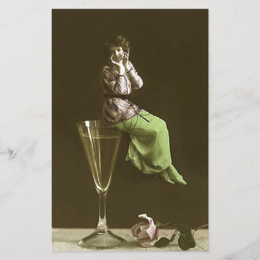 Vintage Meisjes omhoog op wijnglas Briefpapier (Voorkant)