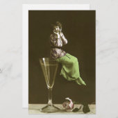 Vintage Meisjes omhoog op wijnglas Briefpapier (Voorkant / Achterkant)