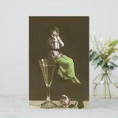 Vintage Meisjes omhoog op wijnglas Briefpapier (Staand voorkant)