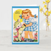 Vintage meisjeswenskaart kaart (Gele Bloem)