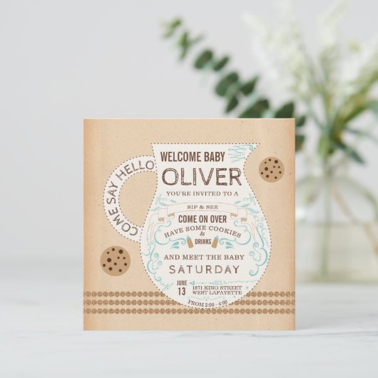 Vintage Melk & koekjes Baby shower Uitnodiging (Staand voorkant)