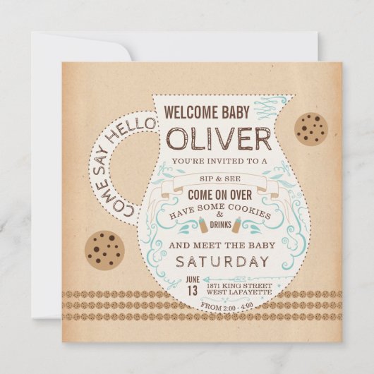 Vintage Melk & koekjes Baby shower Uitnodiging (Voorkant)