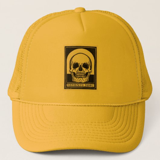 Vintage Memento Mori Schedel Illustratie Trucker Pet (Voorkant)