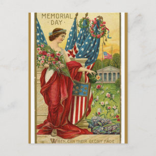 Vintage Memorial Day Lady Liberty Met Rozens Briefkaart