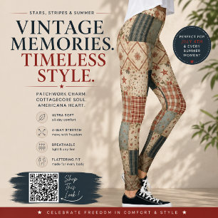 Vintage Memory Quilt Patchwork Cottagecore Teal Leggings