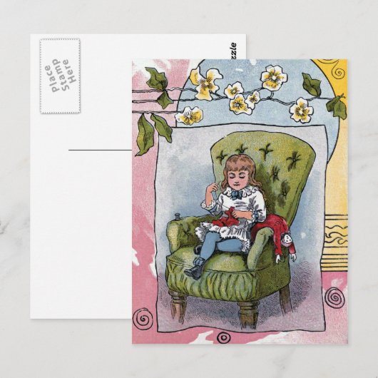 vintage "Mending Doll Clothes" Briefkaart (Voorkant / Achterkant)