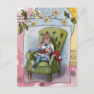 vintage "Mending Doll Clothes" Briefkaart