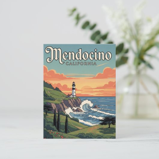 Vintage Mendocino California Travel Briefkaart (Staand voorkant)